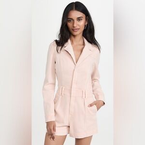Paige Meg Romper Size 6 Pale Pink Denim Long Sleeve Belted $249 MSRP